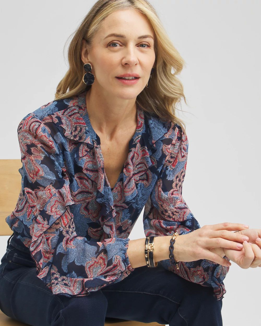 Ruffle Detail Floral Blouse Chico's